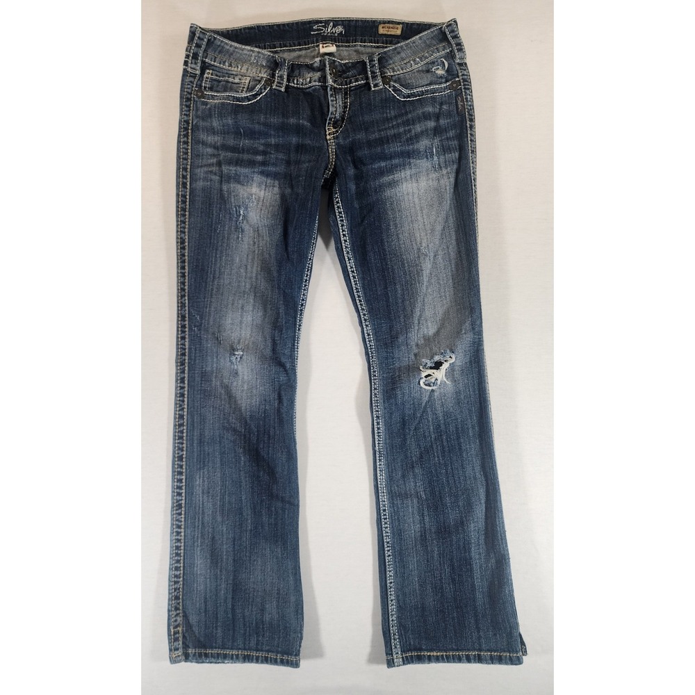 Silver Mckenzie Jeans Womens 33 Slim Bootcut Distressed Low Rise Denim Y2k